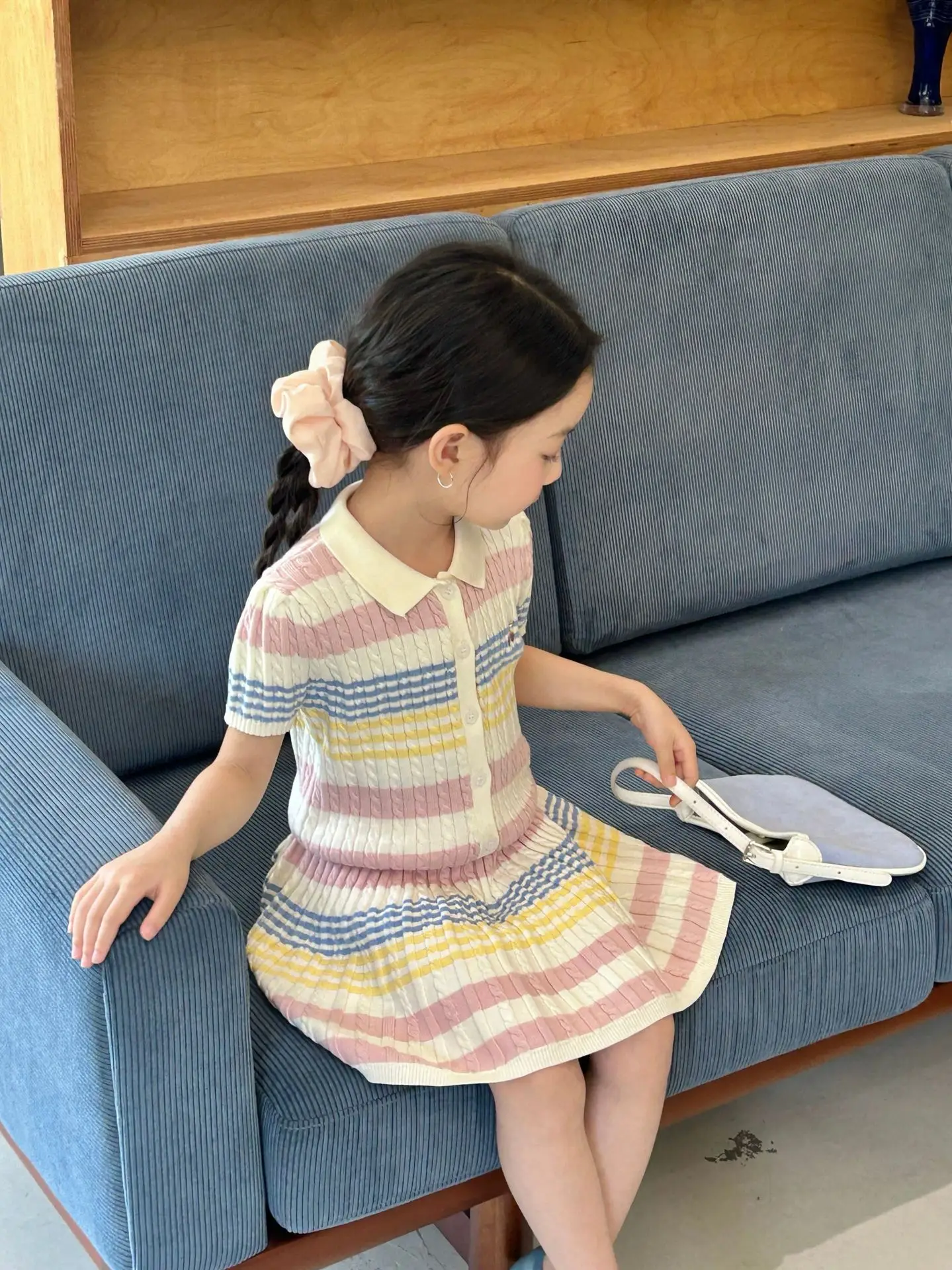Girls Suit 2026 Summer New Childrens Clothing Korean Style Girl Baby Stripe Tie-in Color Cardigan Skirt Two Sets of Casual Daily
