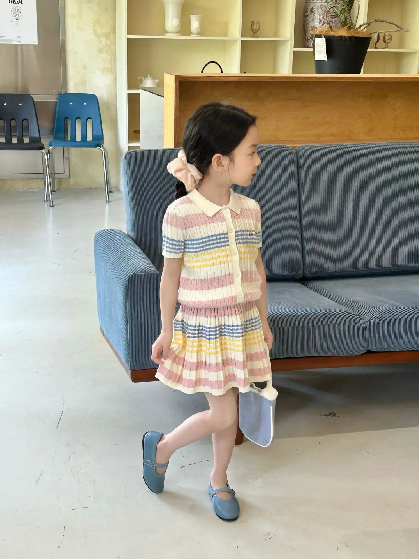Girls Suit 2026 Summer New Childrens Clothing Korean Style Girl Baby Stripe Tie-in Color Cardigan Skirt Two Sets of Casual Daily