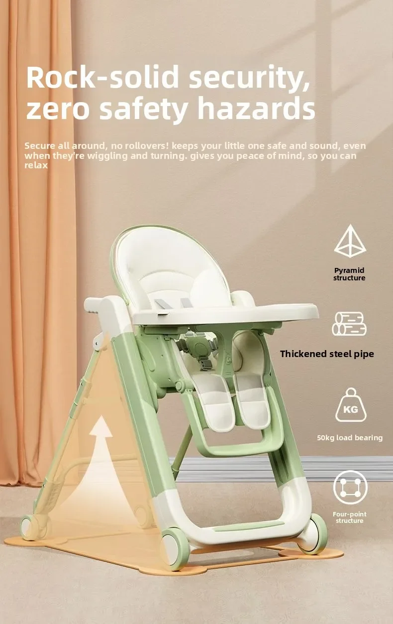 Foldable Baby High Chair Adjustable Toddler Feeding Seat Multifunctional Kids Dining Chair with Recline Footrest for Home Use