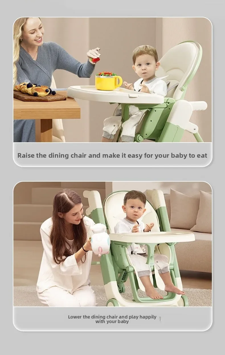 Foldable Baby High Chair Adjustable Toddler Feeding Seat Multifunctional Kids Dining Chair with Recline Footrest for Home Use