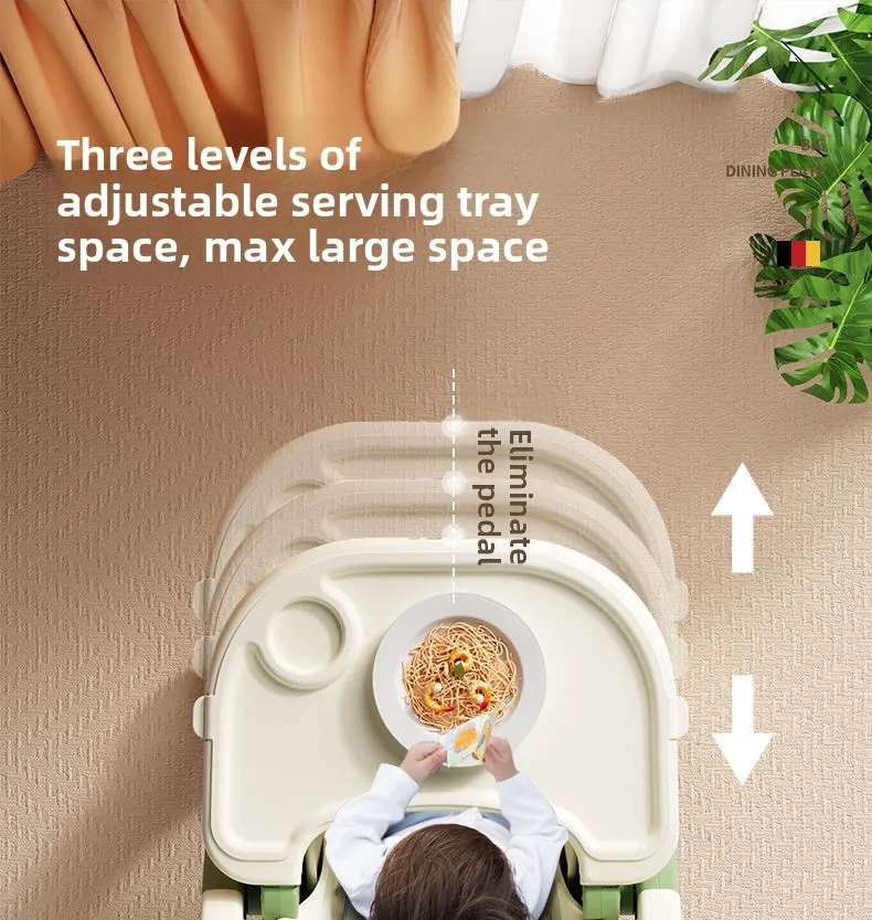 Foldable Baby High Chair Adjustable Toddler Feeding Seat Multifunctional Kids Dining Chair with Recline Footrest for Home Use