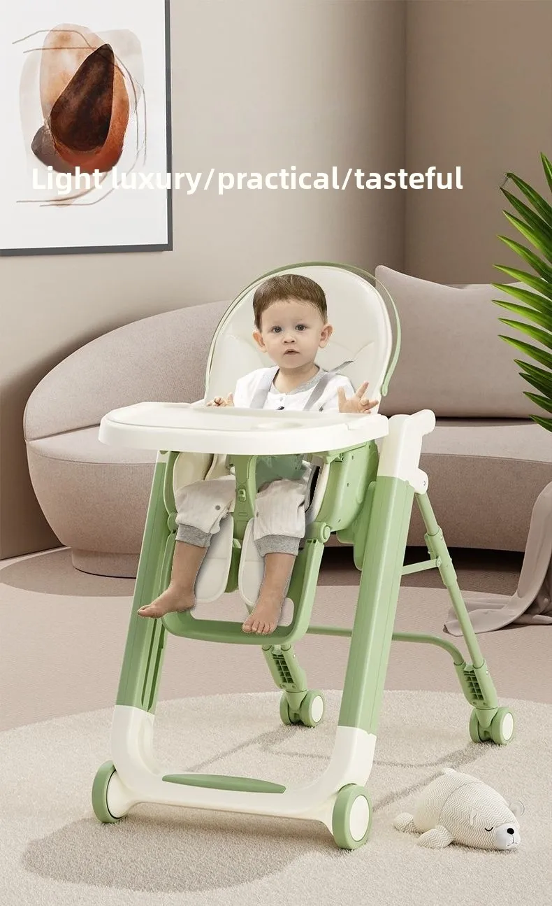 Foldable Baby High Chair Adjustable Toddler Feeding Seat Multifunctional Kids Dining Chair with Recline Footrest for Home Use