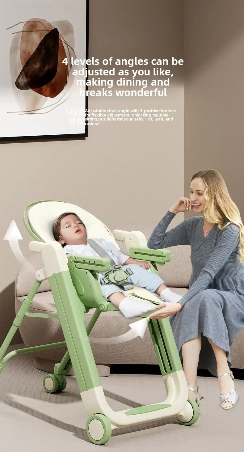 Foldable Baby High Chair Adjustable Toddler Feeding Seat Multifunctional Kids Dining Chair with Recline Footrest for Home Use