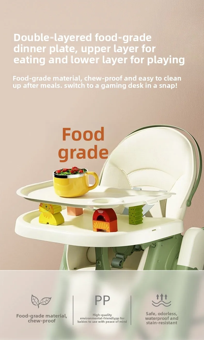 Foldable Baby High Chair Adjustable Toddler Feeding Seat Multifunctional Kids Dining Chair with Recline Footrest for Home Use