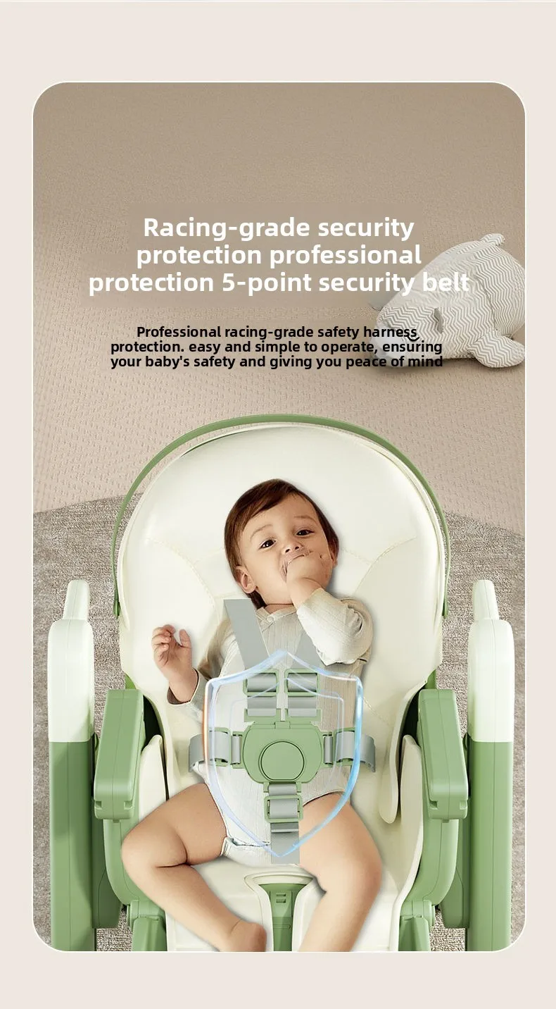 Foldable Baby High Chair Adjustable Toddler Feeding Seat Multifunctional Kids Dining Chair with Recline Footrest for Home Use