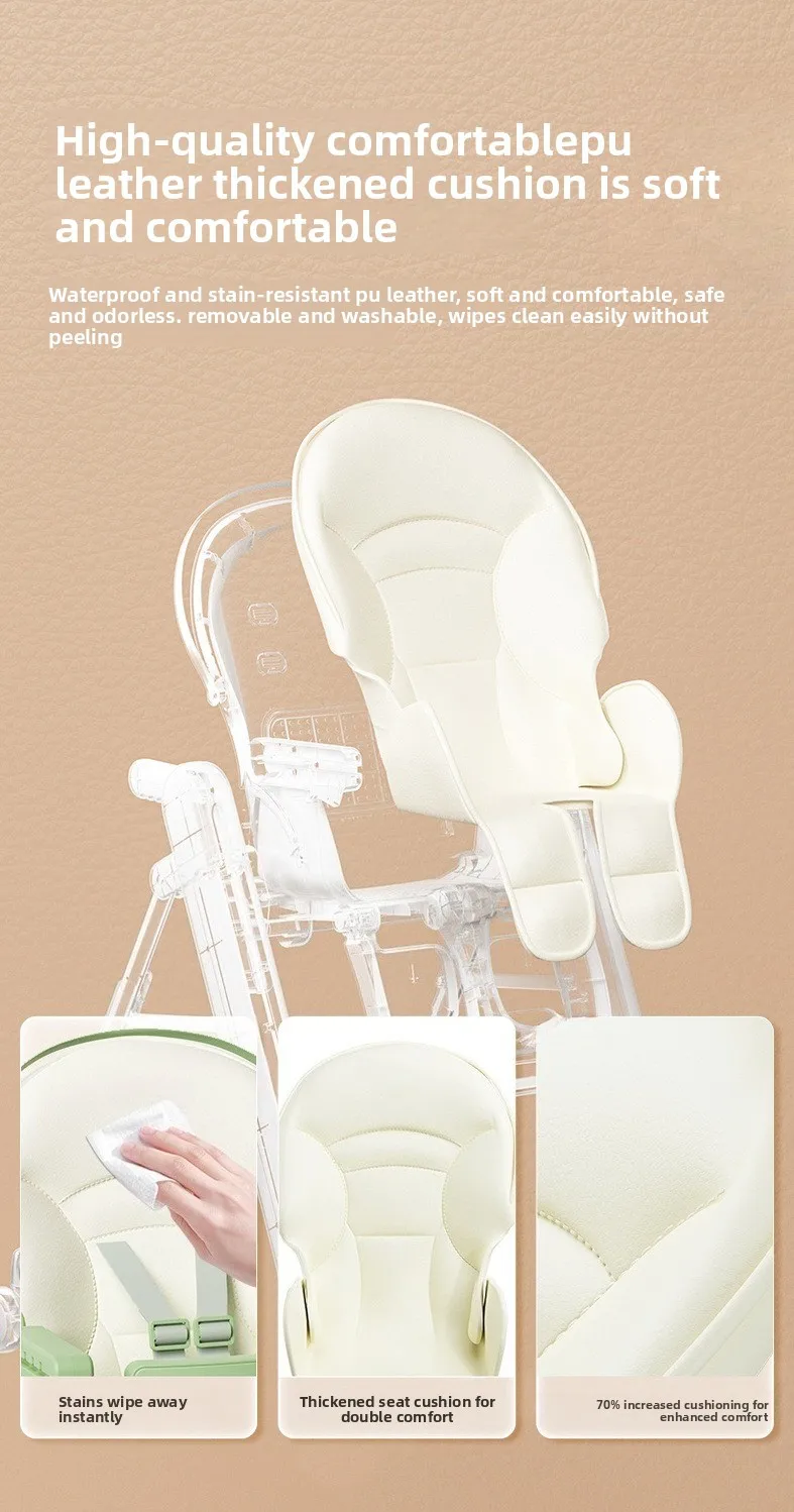 Foldable Baby High Chair Adjustable Toddler Feeding Seat Multifunctional Kids Dining Chair with Recline Footrest for Home Use