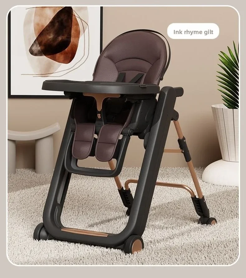 Foldable Baby High Chair Adjustable Toddler Feeding Seat Multifunctional Kids Dining Chair with Recline Footrest for Home Use