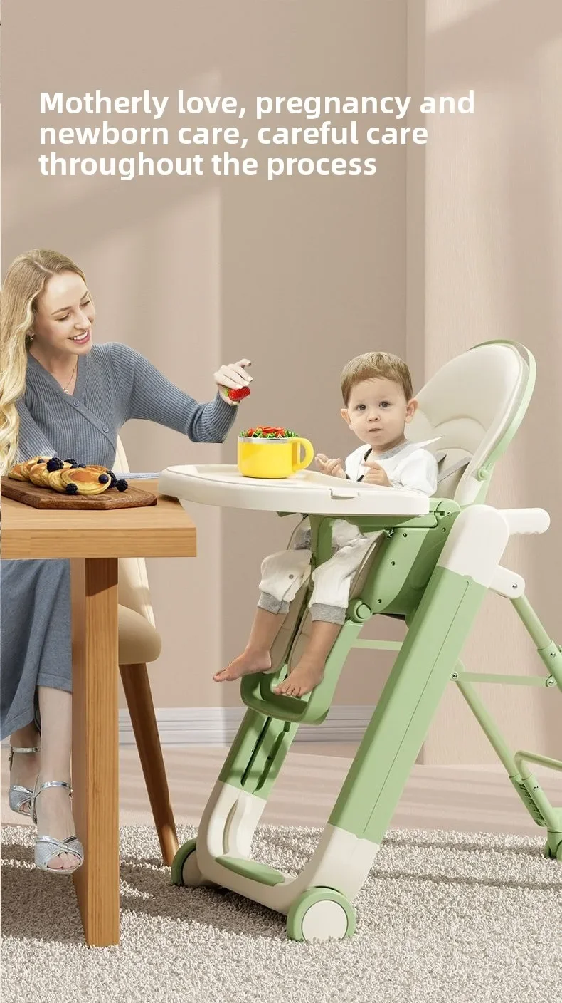 Foldable Baby High Chair Adjustable Toddler Feeding Seat Multifunctional Kids Dining Chair with Recline Footrest for Home Use