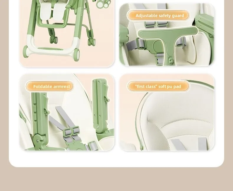 Foldable Baby High Chair Adjustable Toddler Feeding Seat Multifunctional Kids Dining Chair with Recline Footrest for Home Use