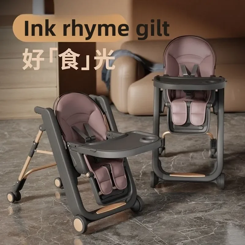 Foldable Baby High Chair Adjustable Toddler Feeding Seat Multifunctional Kids Dining Chair with Recline Footrest for Home Use