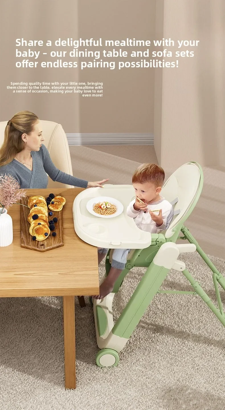 Foldable Baby High Chair Adjustable Toddler Feeding Seat Multifunctional Kids Dining Chair with Recline Footrest for Home Use