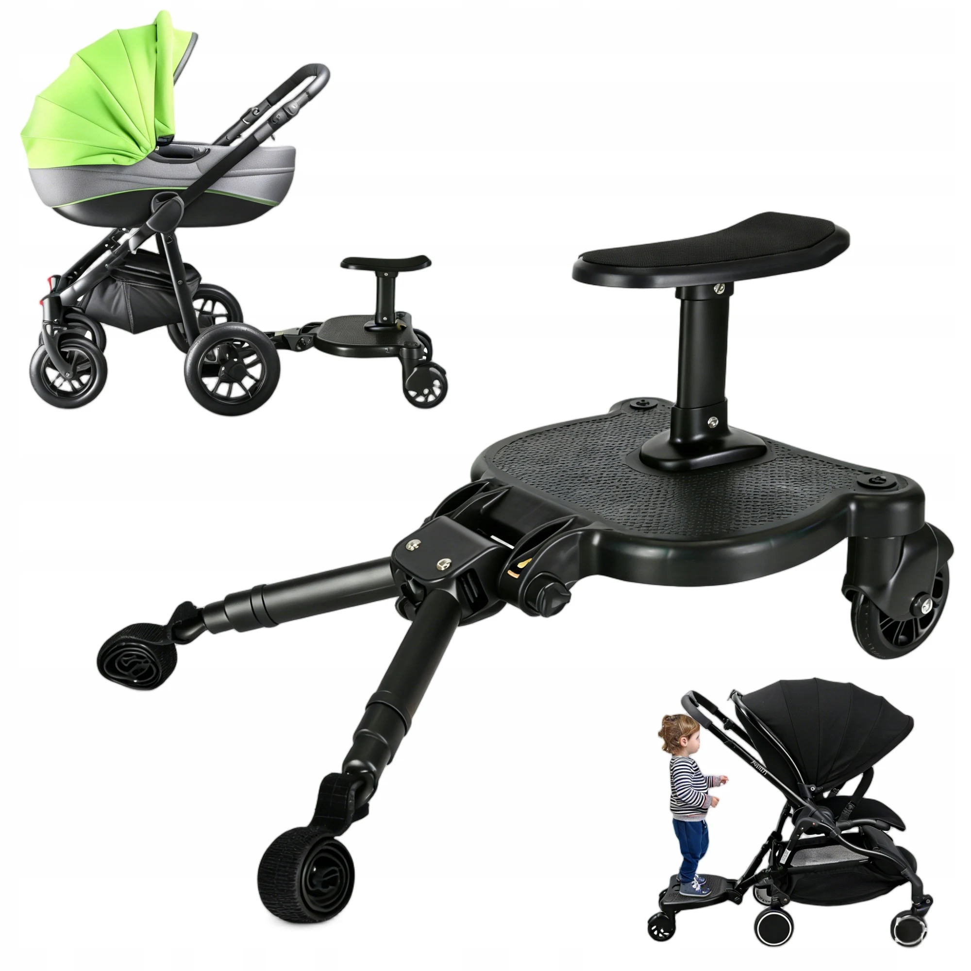 Stroller Attachment with Seat for Kids – Universal Black, 25kg Capacity, Easy Install, Fits Most Prams, CE Safety Certified