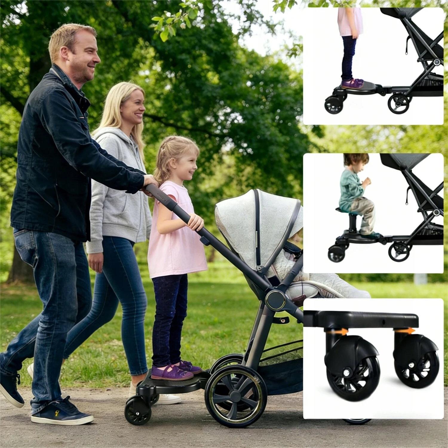 Stroller Attachment with Seat for Kids – Universal Black, 25kg Capacity, Easy Install, Fits Most Prams, CE Safety Certified