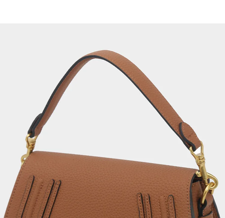 Pebbled Saddle Crossbody Bag For Women U Shape Stitching Decor Gold Metal Hardware Adjustable Strap Vintage Shoulder Purse
