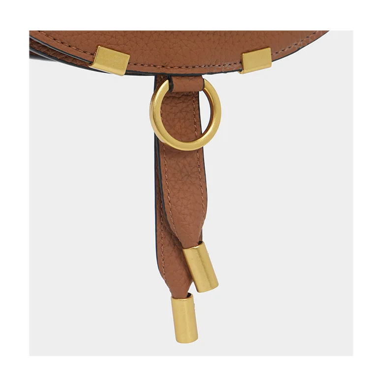Pebbled Saddle Crossbody Bag For Women U Shape Stitching Decor Gold Metal Hardware Adjustable Strap Vintage Shoulder Purse