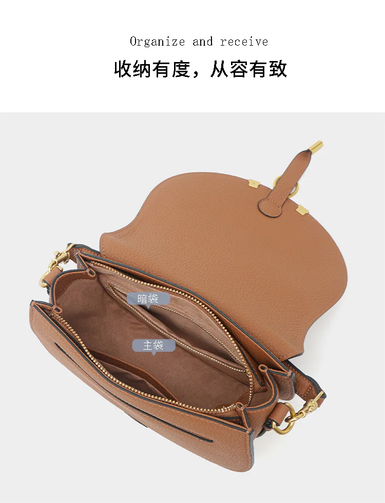 Pebbled Saddle Crossbody Bag For Women U Shape Stitching Decor Gold Metal Hardware Adjustable Strap Vintage Shoulder Purse