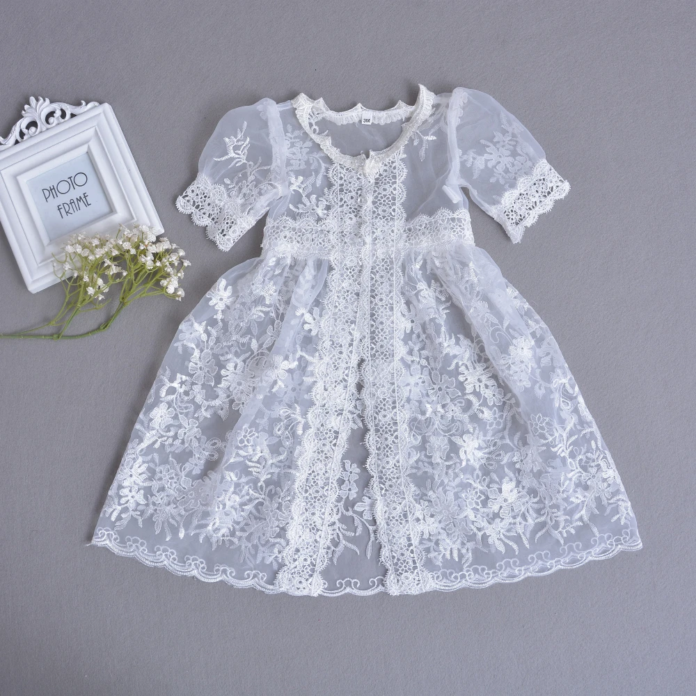 3Pcs Set Baby Girl Baptism Dress Infant Girl Christening Gown Embroidered Lace Newborn 1 Year Birthday Party Gown 0-24 Months