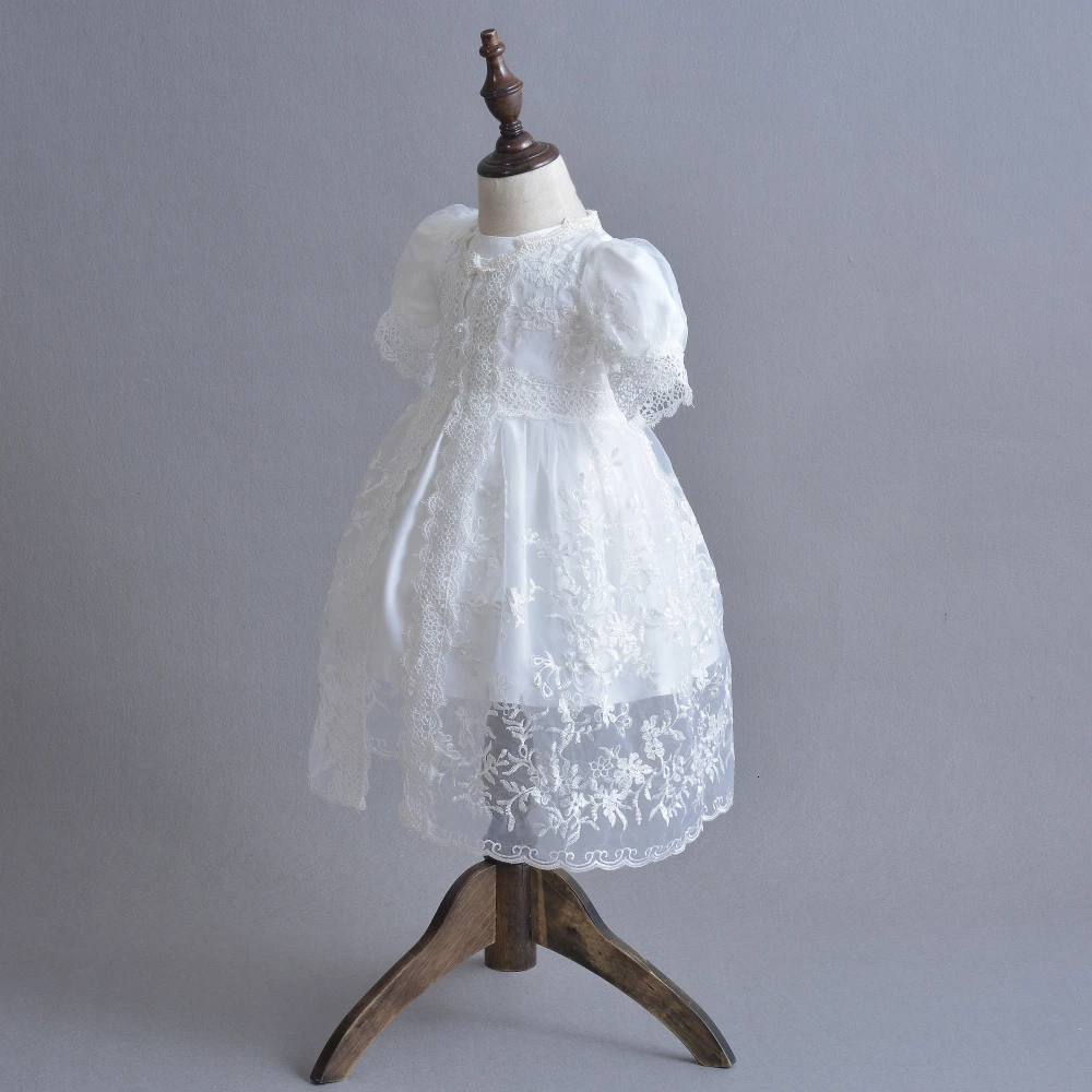 3Pcs Set Baby Girl Baptism Dress Infant Girl Christening Gown Embroidered Lace Newborn 1 Year Birthday Party Gown 0-24 Months