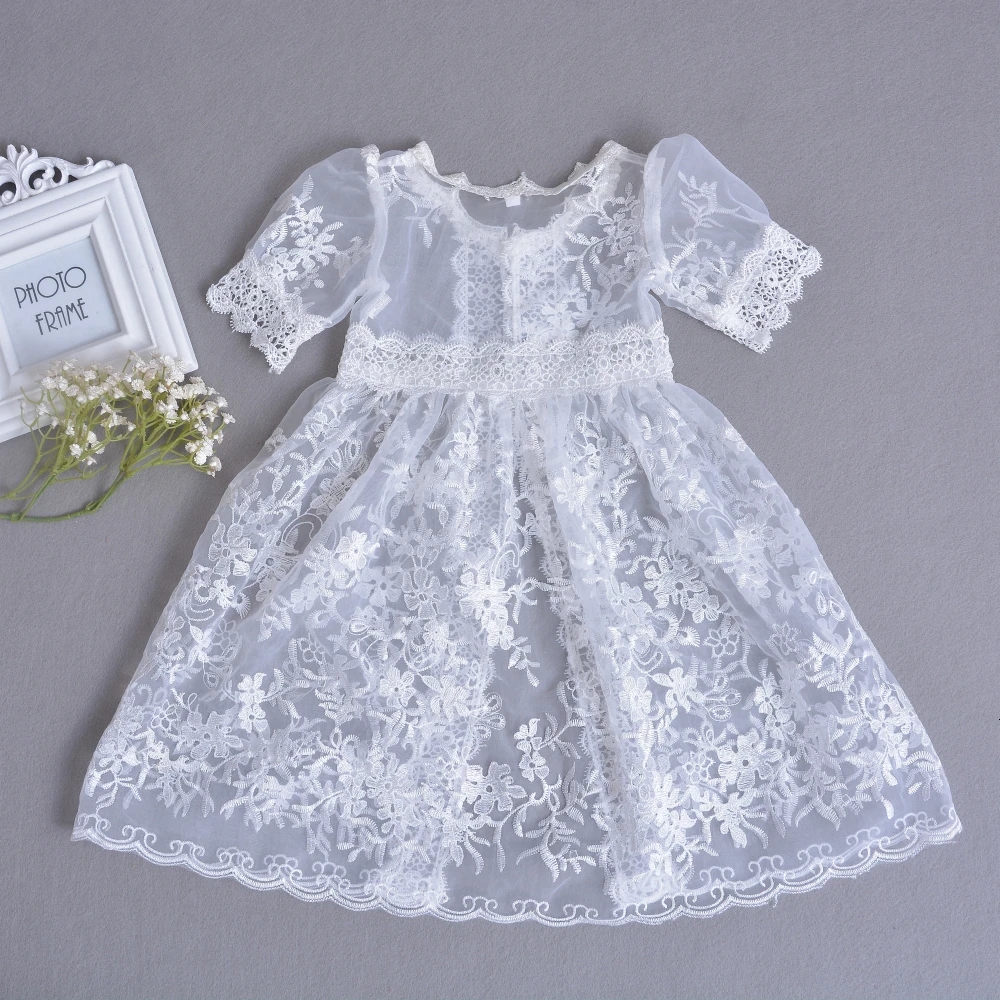 3Pcs Set Baby Girl Baptism Dress Infant Girl Christening Gown Embroidered Lace Newborn 1 Year Birthday Party Gown 0-24 Months