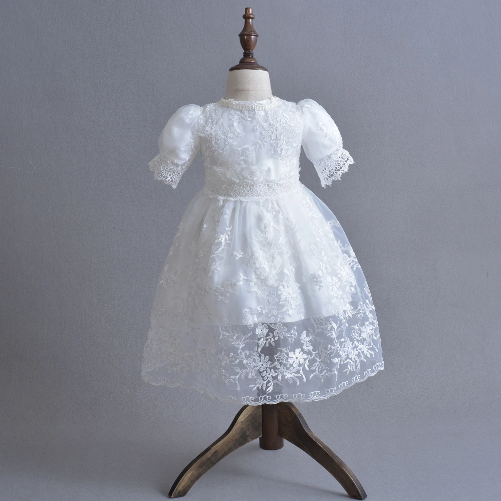 3Pcs Set Baby Girl Baptism Dress Infant Girl Christening Gown Embroidered Lace Newborn 1 Year Birthday Party Gown 0-24 Months
