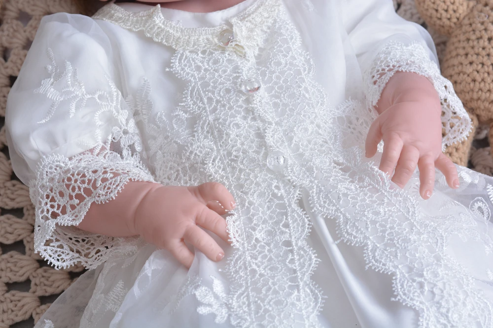 3Pcs Set Baby Girl Baptism Dress Infant Girl Christening Gown Embroidered Lace Newborn 1 Year Birthday Party Gown 0-24 Months