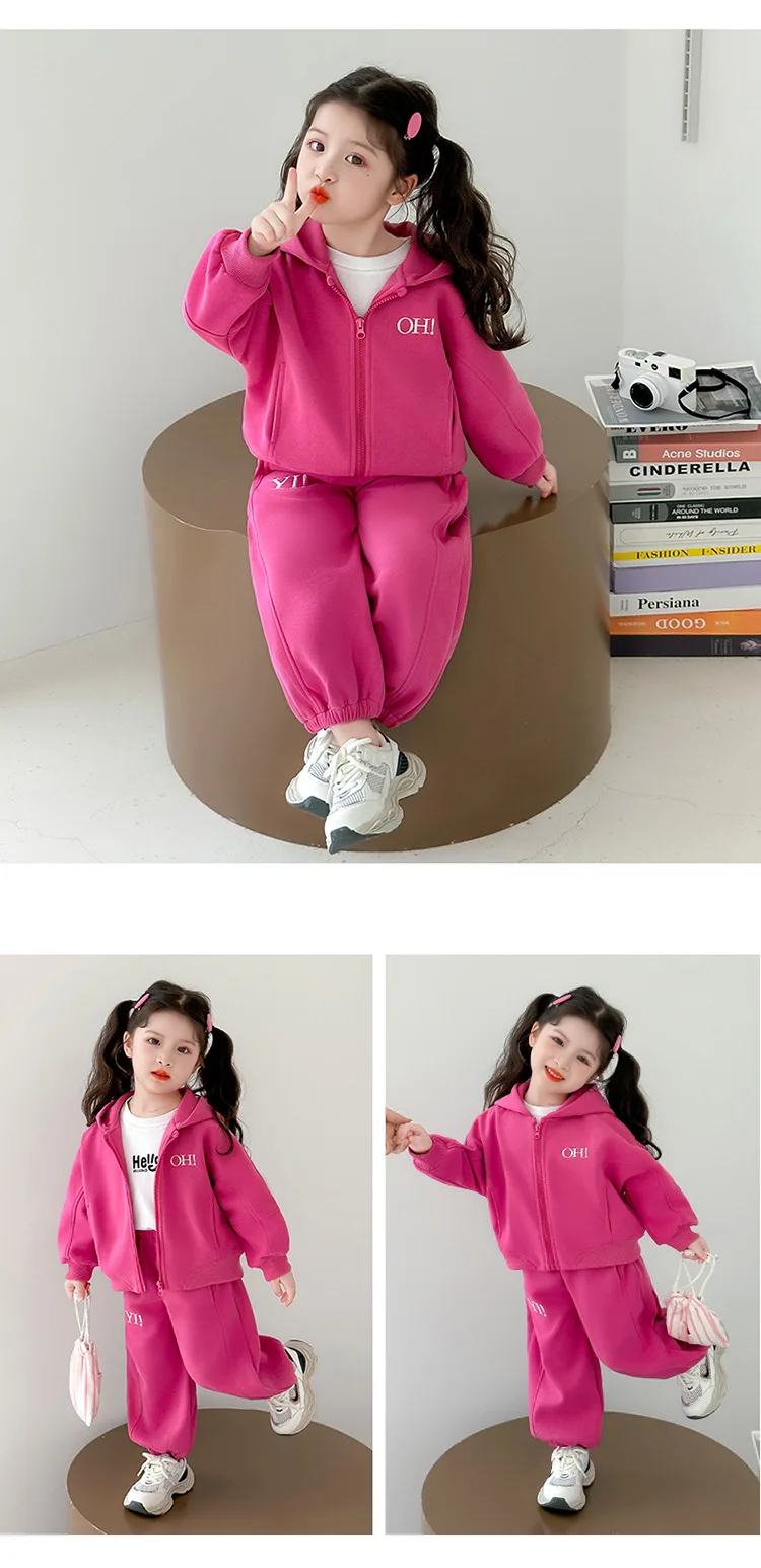Girls Suit 2026 Autumn New Children's Clothing Korean Style Girl Baby Bright Color Hoodie Sports Two Piece Leisure Daily Sweet