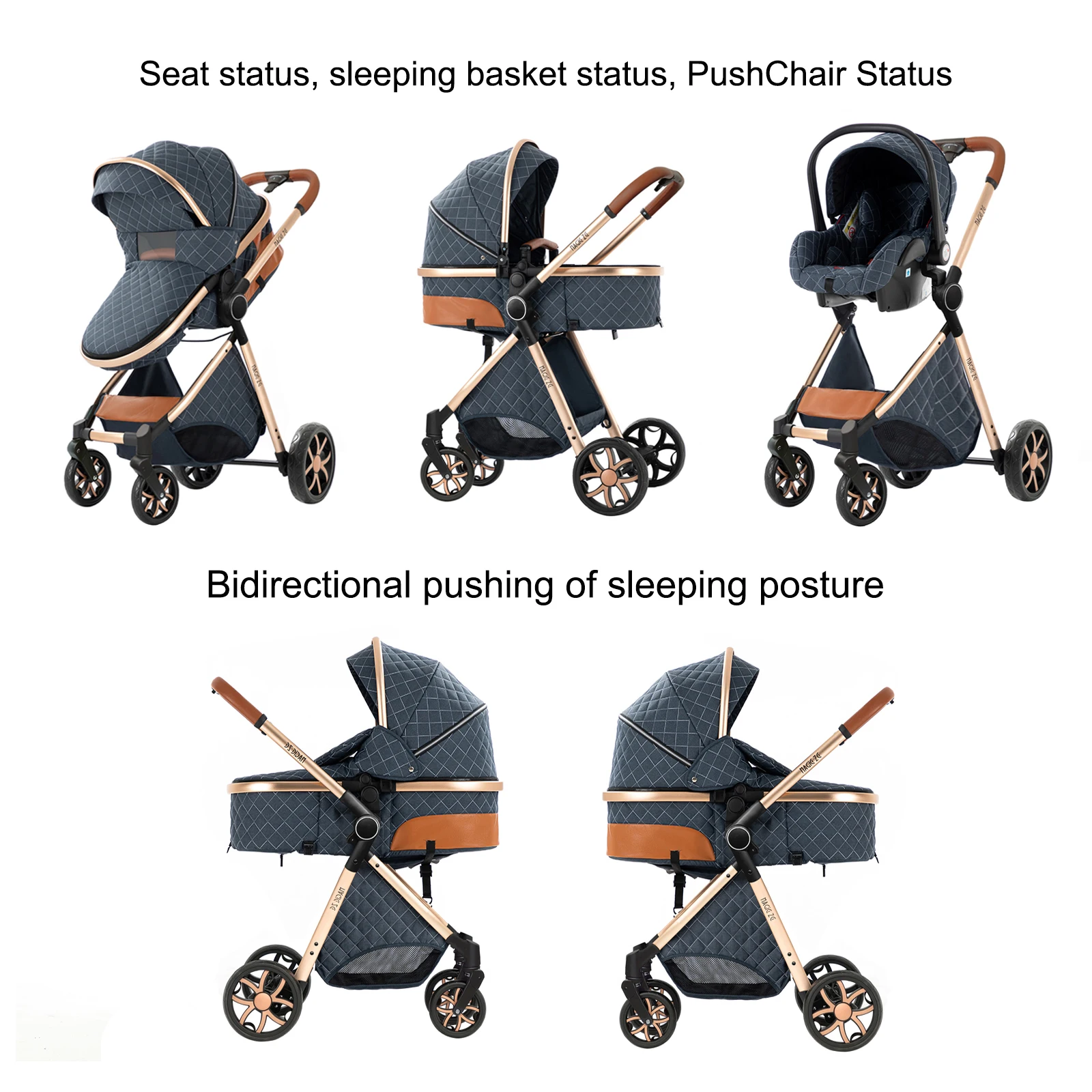 Bidirectional Baby Stroller with 6 Accessories - Face-to-Face Pushing, All-Season Canopy (Summer Mesh/Winter Windshield), Adjustable Handle, Large Storage Basket, 4-Wheel Brake - Safe & Comfortable for 0-4 Years