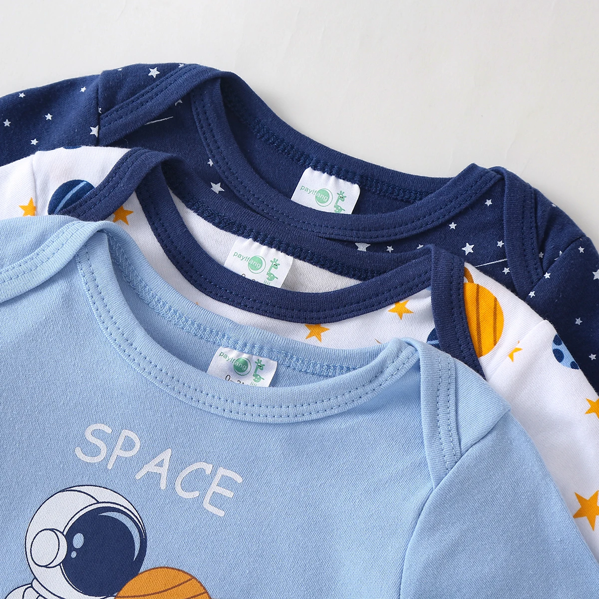 3-Pack Baby Boy Long-Sleeve 100% Cotton Rompers, Crew Neck Casual Infant Onesies, Space Print One-Piece Jumpsuits, Soft Breathable Everyday Wear for 0-18 Months, Newborn Hospital Essentials, Baby Clothes Clearance Sale