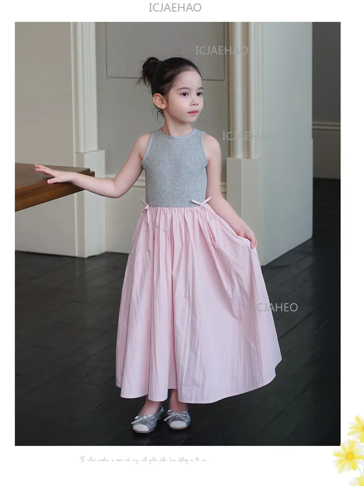 2026Gown Fashion Costume Children Girls Sleeveless Patchwork Dress Kids Summer Korean Style Long Skirt Simple Elegant Princess
