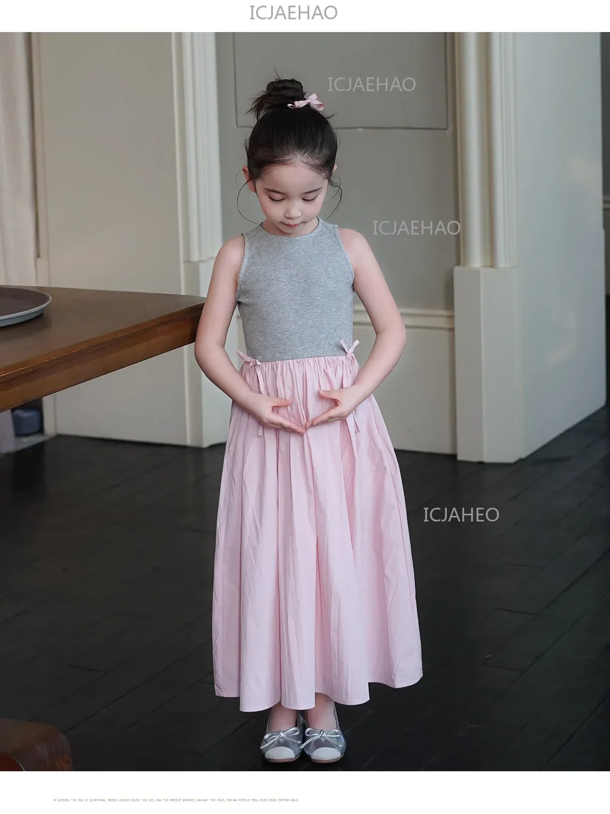 2026Gown Fashion Costume Children Girls Sleeveless Patchwork Dress Kids Summer Korean Style Long Skirt Simple Elegant Princess