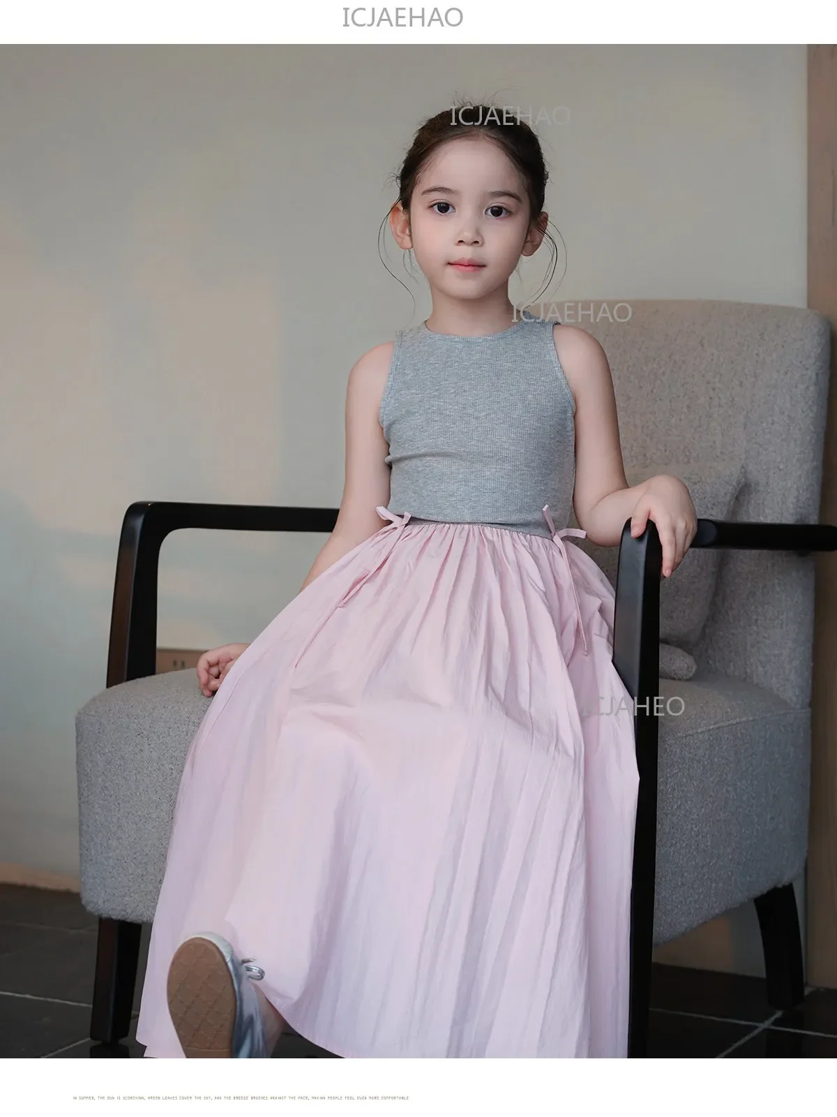 2026Gown Fashion Costume Children Girls Sleeveless Patchwork Dress Kids Summer Korean Style Long Skirt Simple Elegant Princess