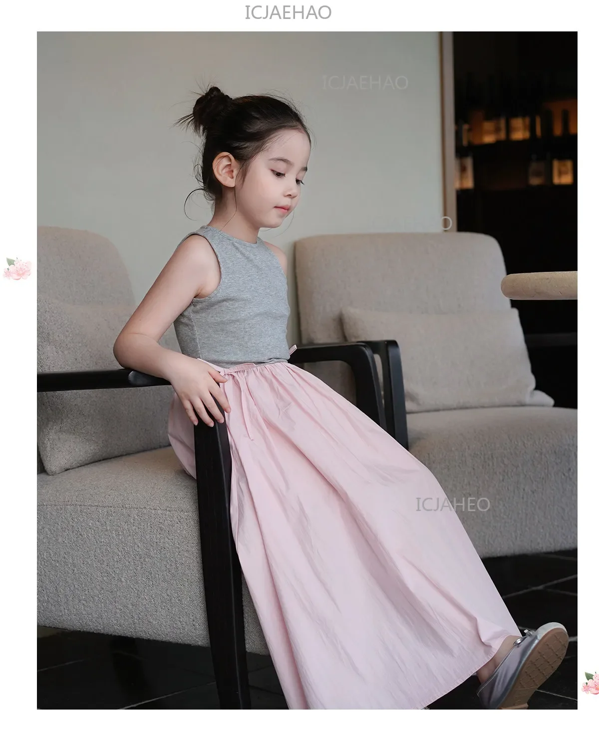 2026Gown Fashion Costume Children Girls Sleeveless Patchwork Dress Kids Summer Korean Style Long Skirt Simple Elegant Princess