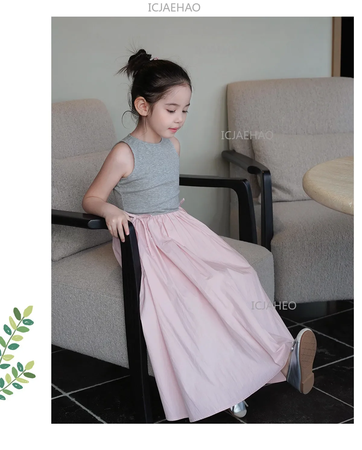 2026Gown Fashion Costume Children Girls Sleeveless Patchwork Dress Kids Summer Korean Style Long Skirt Simple Elegant Princess