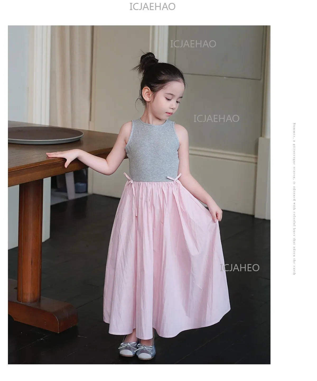 2026Gown Fashion Costume Children Girls Sleeveless Patchwork Dress Kids Summer Korean Style Long Skirt Simple Elegant Princess