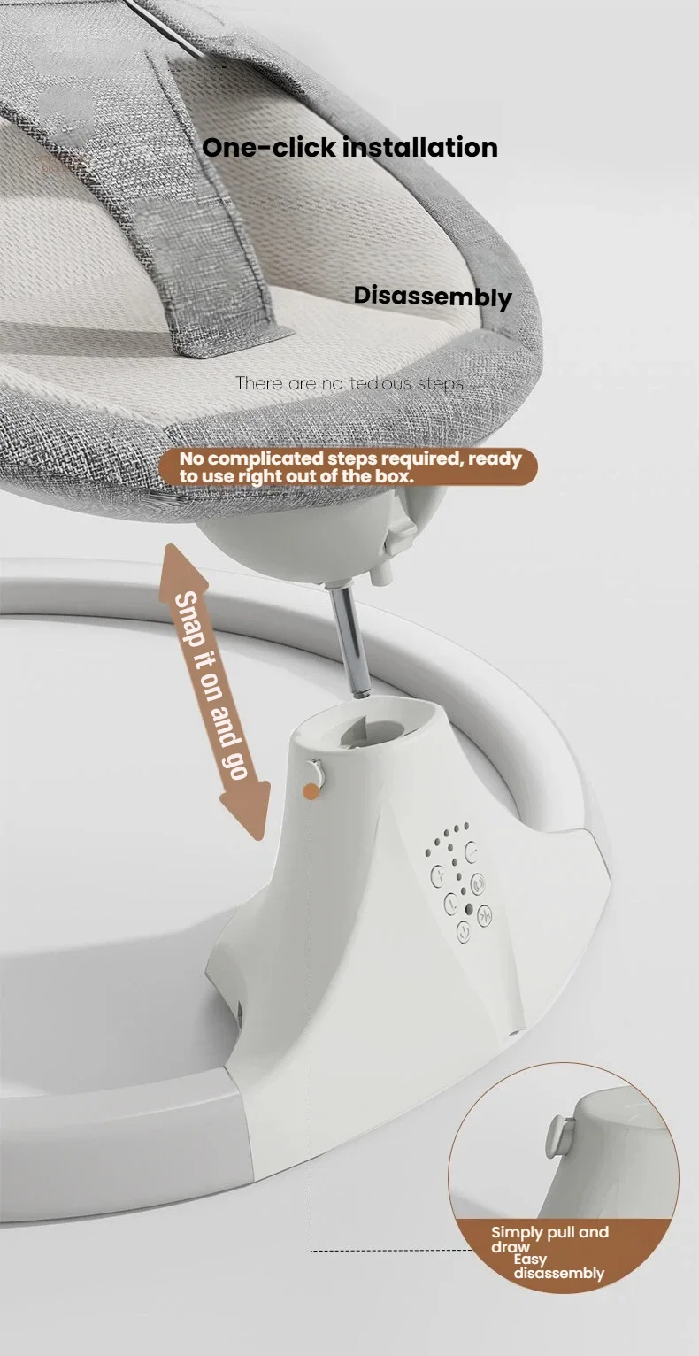 Multifunctional Electric Baby Swing Rocking Chair, Smart Touch Control Infant Bouncer with 5 Adjustable Speeds, 3-Level Timing, Bluetooth Audio, Remote Control & Breathable Mosquito Net, Anti-Tipping Newborn Soothing Cradle