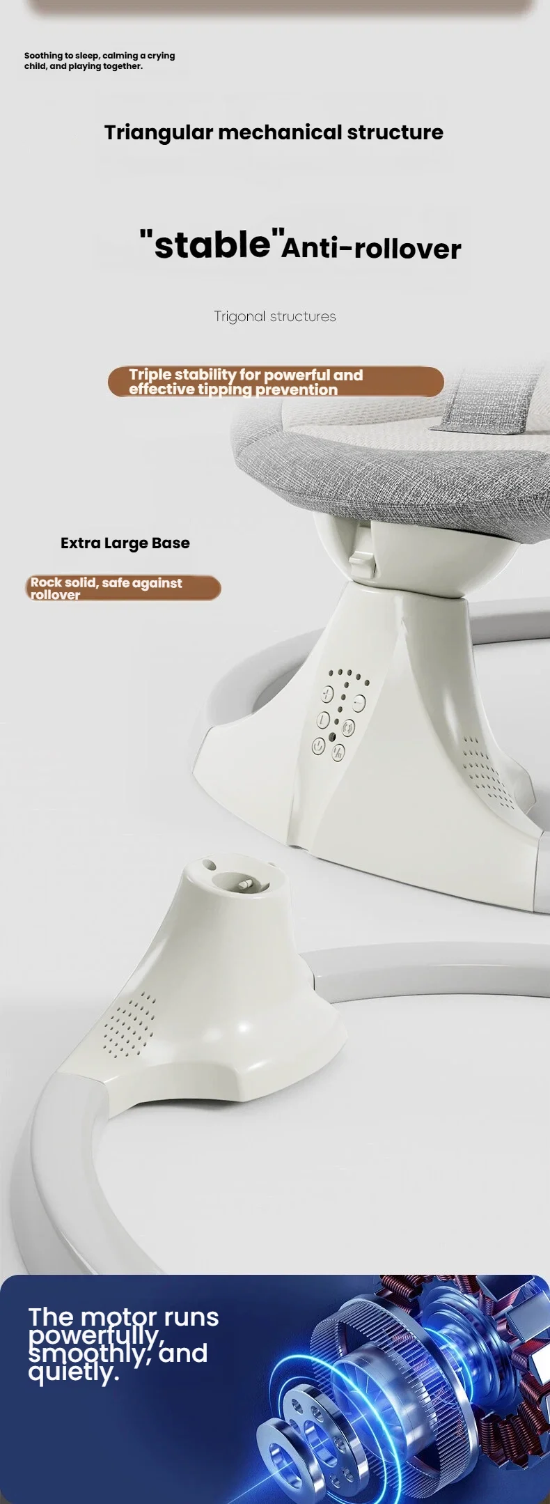 Multifunctional Electric Baby Swing Rocking Chair, Smart Touch Control Infant Bouncer with 5 Adjustable Speeds, 3-Level Timing, Bluetooth Audio, Remote Control & Breathable Mosquito Net, Anti-Tipping Newborn Soothing Cradle