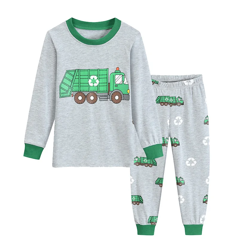 Little Hand Boys Long Sleeve Pajama Set Rescue Car Fire Truck Print Kids Loungewear Sleep Suit For Toddler Boys 2-7 Years Old