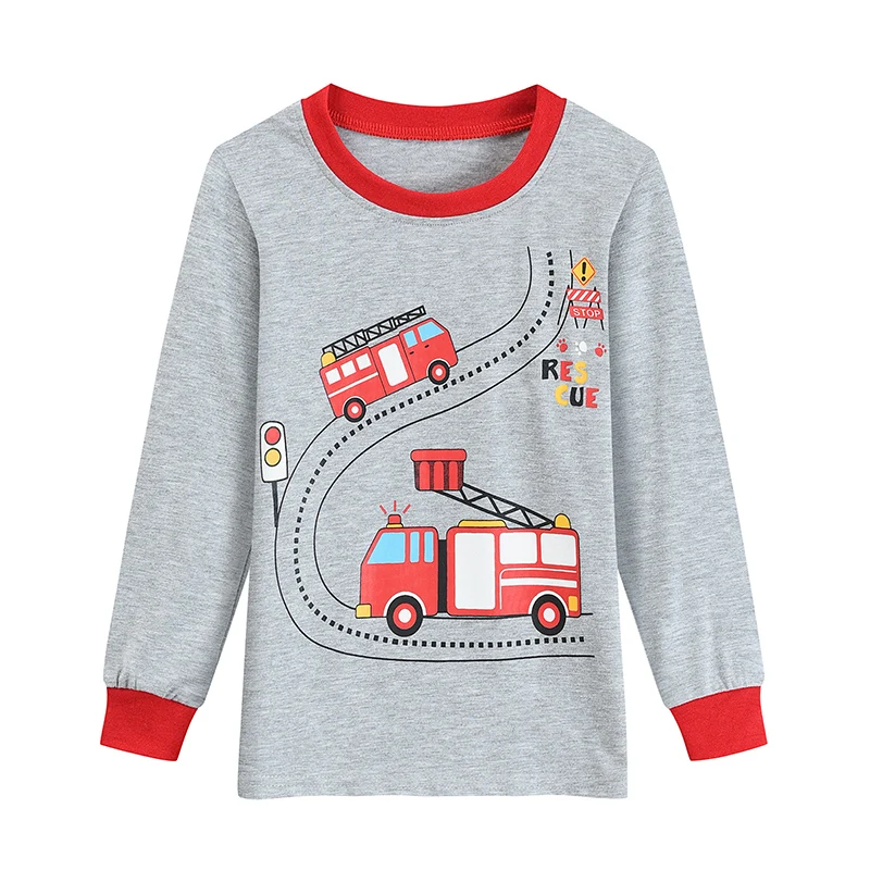 Little Hand Boys Long Sleeve Pajama Set Rescue Car Fire Truck Print Kids Loungewear Sleep Suit For Toddler Boys 2-7 Years Old