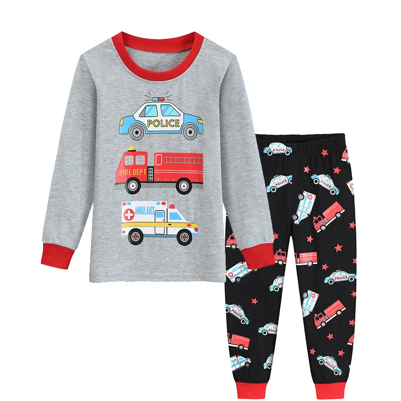 Little Hand Boys Long Sleeve Pajama Set Rescue Car Fire Truck Print Kids Loungewear Sleep Suit For Toddler Boys 2-7 Years Old