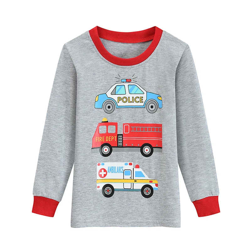 Little Hand Boys Long Sleeve Pajama Set Rescue Car Fire Truck Print Kids Loungewear Sleep Suit For Toddler Boys 2-7 Years Old