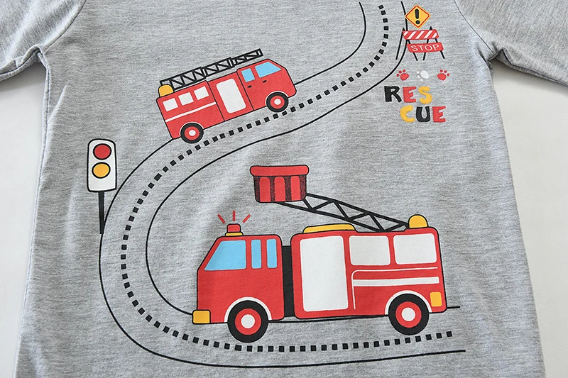 Little Hand Boys Long Sleeve Pajama Set Rescue Car Fire Truck Print Kids Loungewear Sleep Suit For Toddler Boys 2-7 Years Old