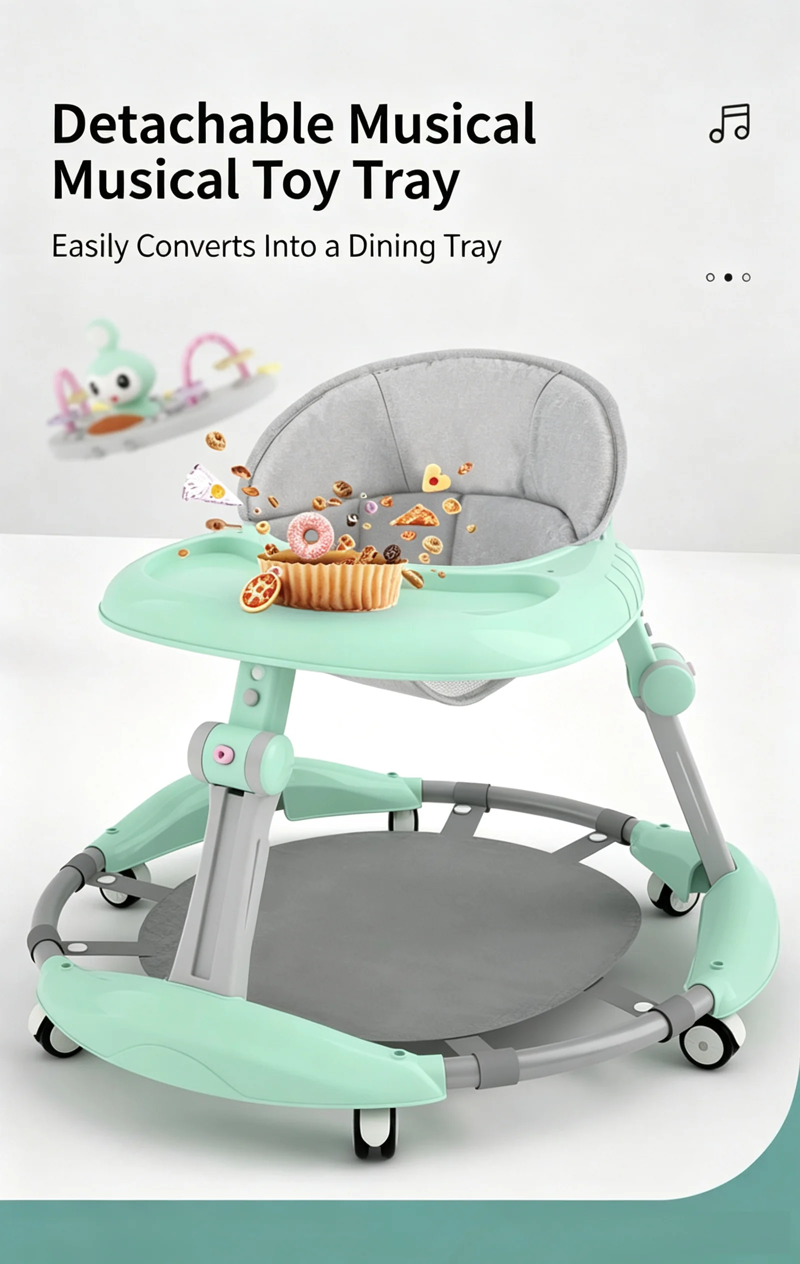 Baby Walker with Tip-Over Prevention – Adjustable‑Height Learning Walker (6 Heights) – Walking Aid for Boys and Girls – Suitable for 6–18 Months – Pink/Green/Blue