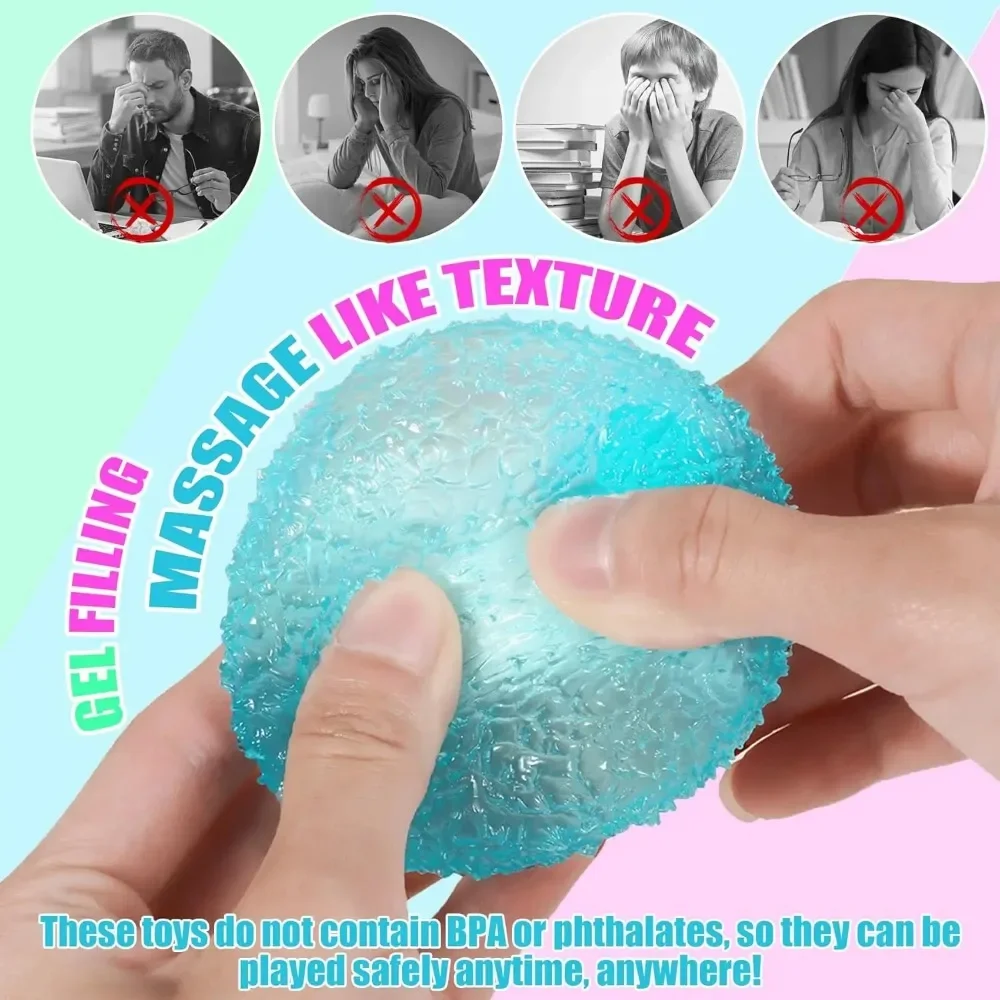 Big Textured Stress Balls, Soft Sensory Fidget Toys Ball for Adults Kids, Memory Gel Squishies Toys, Anxiety Relief Squeeze Balls for Autism/ADHD, Fun Christmas Gift, Party Favors Gifts, Prizes for Students