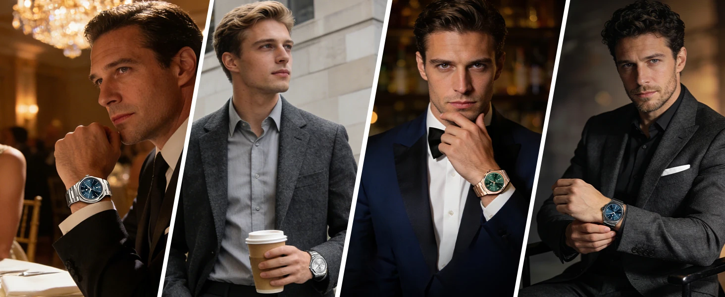 SAPPHERO Men's Quartz Watch Luxury Stainless Steel Strap 5ATM Waterproof Hardlex Crystal Elegant Business Dress Wristwatch Classic Fashion Casual Watch for Men Daily Wear Gift