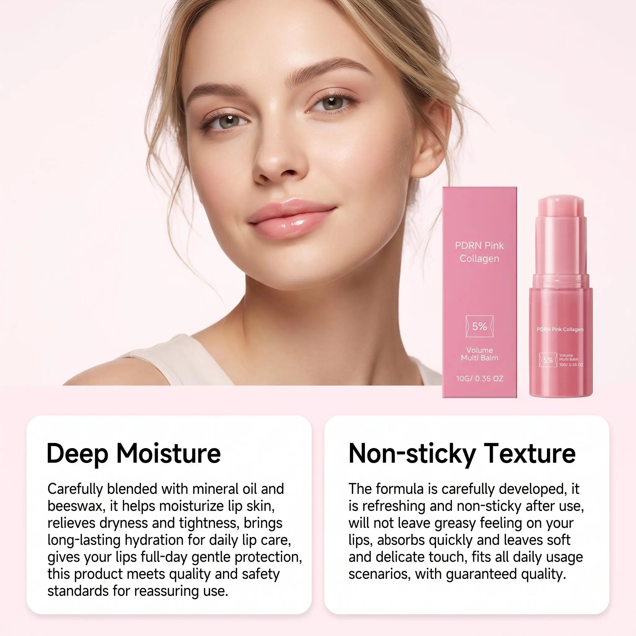 PDRN Pink Collagen Volume Lip Balm Plump Lips Fade Lip Lines Deep Hydrating Nourishing Repair Overnight Moisturizing Lip Care Stick