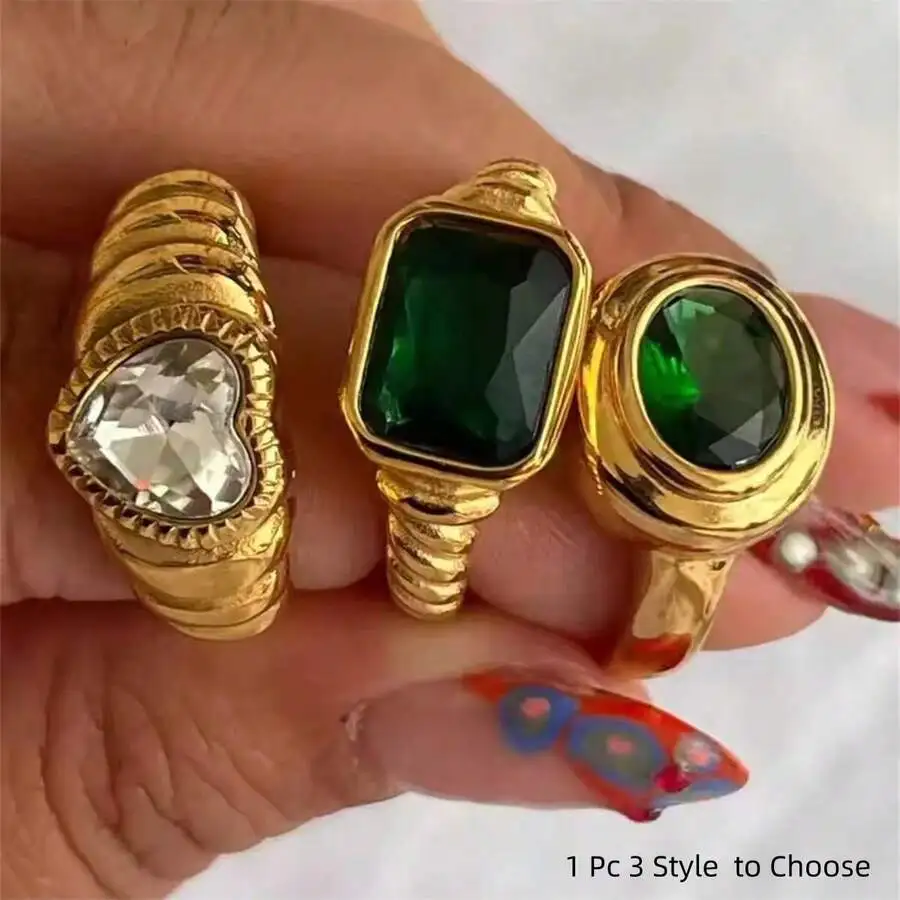 1pc Retro 18K Gold Plated Stainless Steel Zirconia Decor Single Ring, Suitable For Women Daily And Wedding Wear, Gift