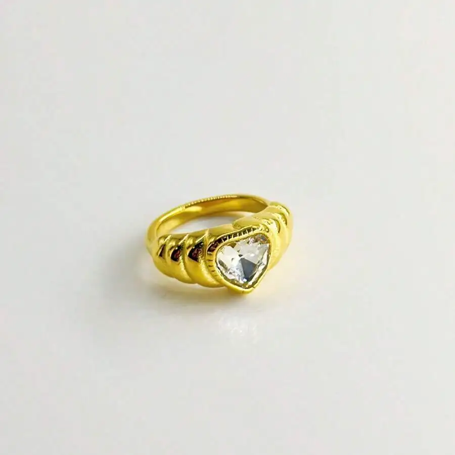 1pc Retro 18K Gold Plated Stainless Steel Zirconia Decor Single Ring, Suitable For Women Daily And Wedding Wear, Gift
