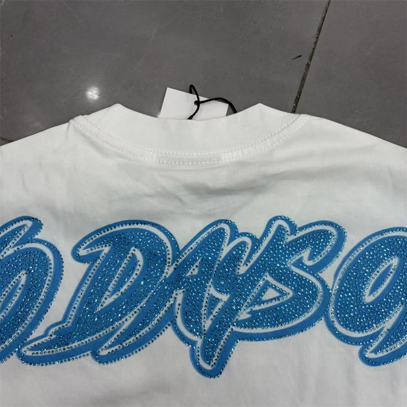 European American style Life Hustlers T-shirt Real Photo Original Label Street Pop Retro Loose Hot Diamond Short Sleeve Top Tee