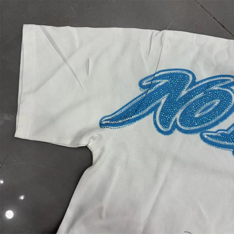 European American style Life Hustlers T-shirt Real Photo Original Label Street Pop Retro Loose Hot Diamond Short Sleeve Top Tee