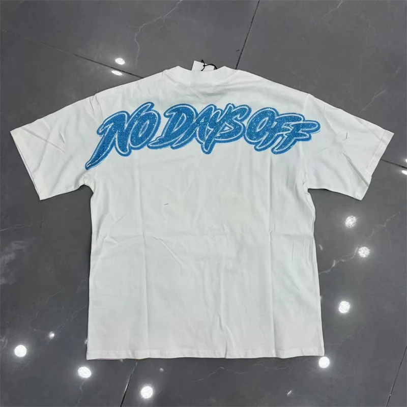 European American style Life Hustlers T-shirt Real Photo Original Label Street Pop Retro Loose Hot Diamond Short Sleeve Top Tee